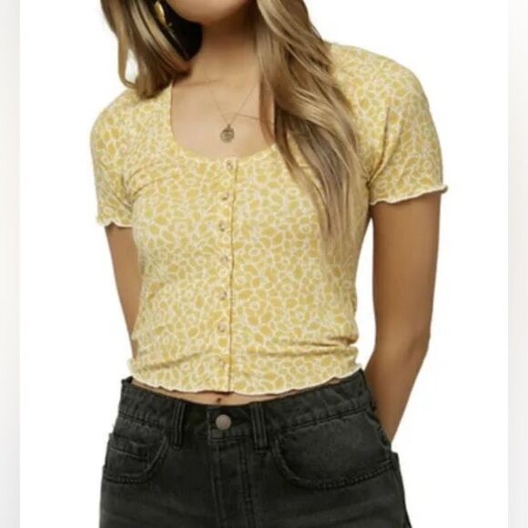 NEW O’Neill Yellow Floral Crop Button Up Size Small NWT - Picture 1 of 11
